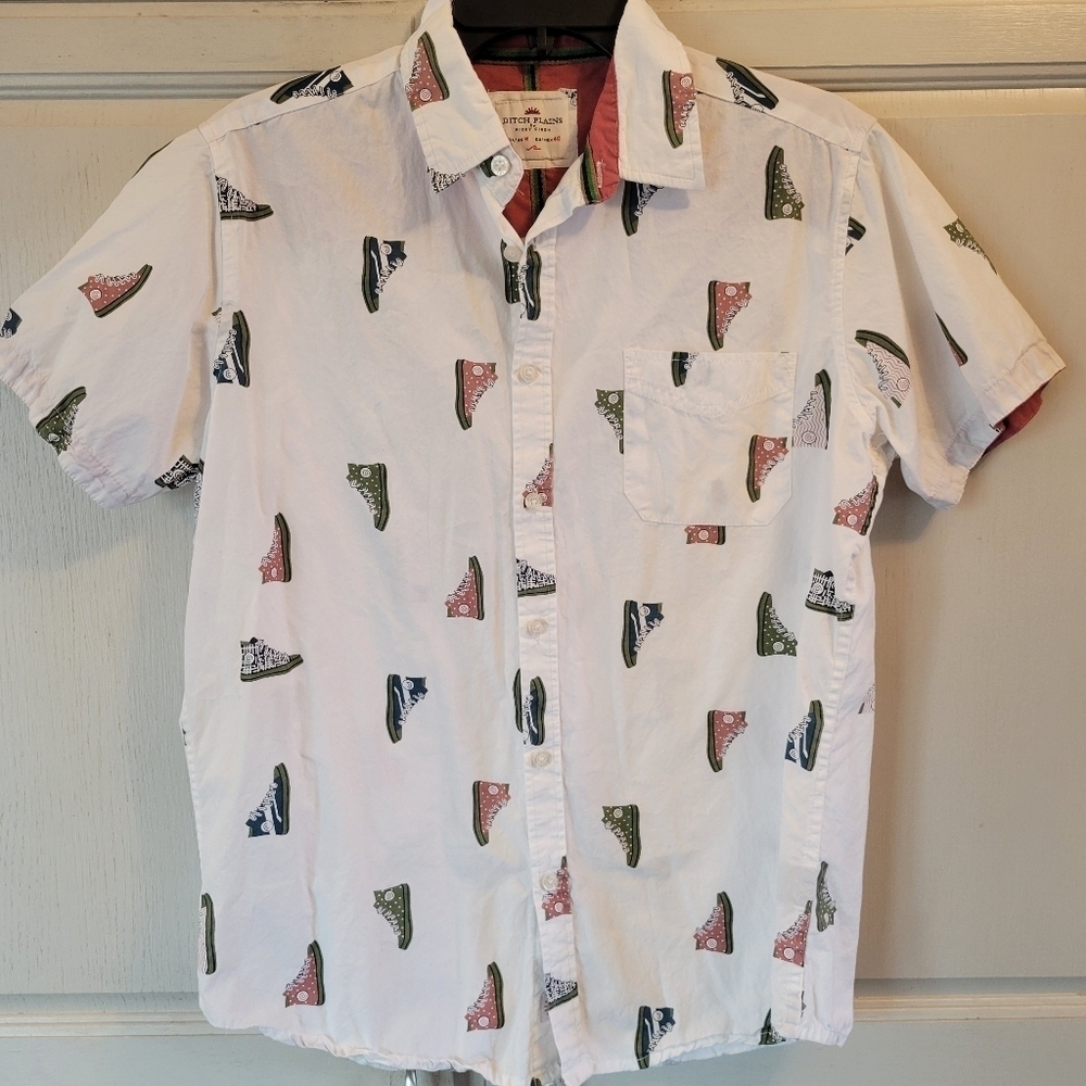 Ditch Plains by Ricky Singh High Top Shoes Print Short Sleeve Button Up Shirt